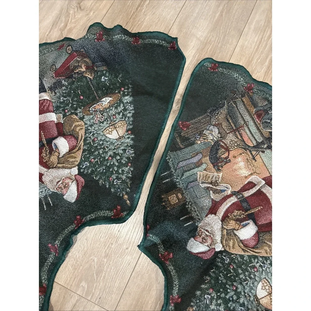 Vtg Mohawk Home Tapestry Christmas Tree Skirt Santa Fireplace Gifts Scene 51